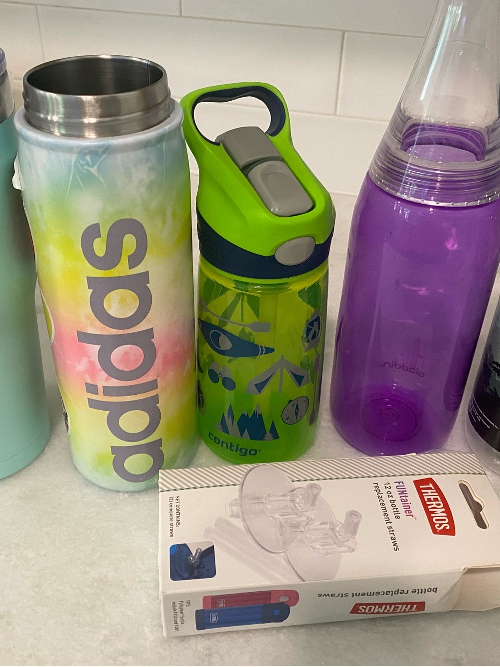 adidas Pastel Tie-Dye Stainless Water Bottle - Yellow Pink Blue Green
